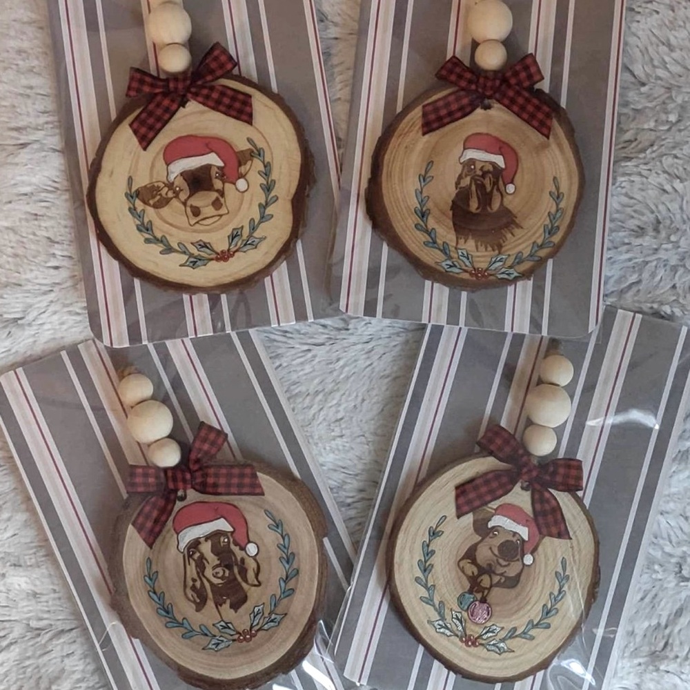 Rustic Farm Animal wood slice Christmas ornament set